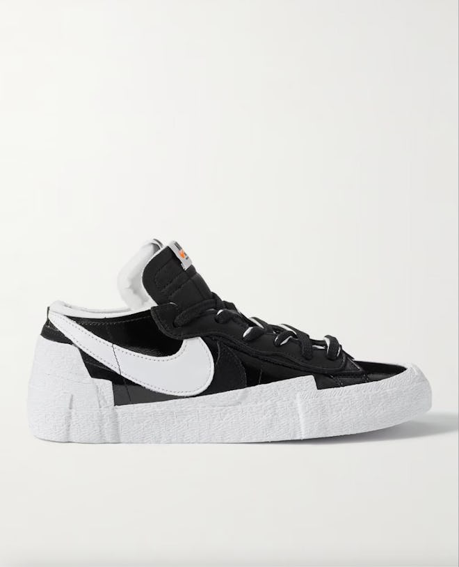 Sacai Blazer Low Suede-Trimmed Leather Sneakers