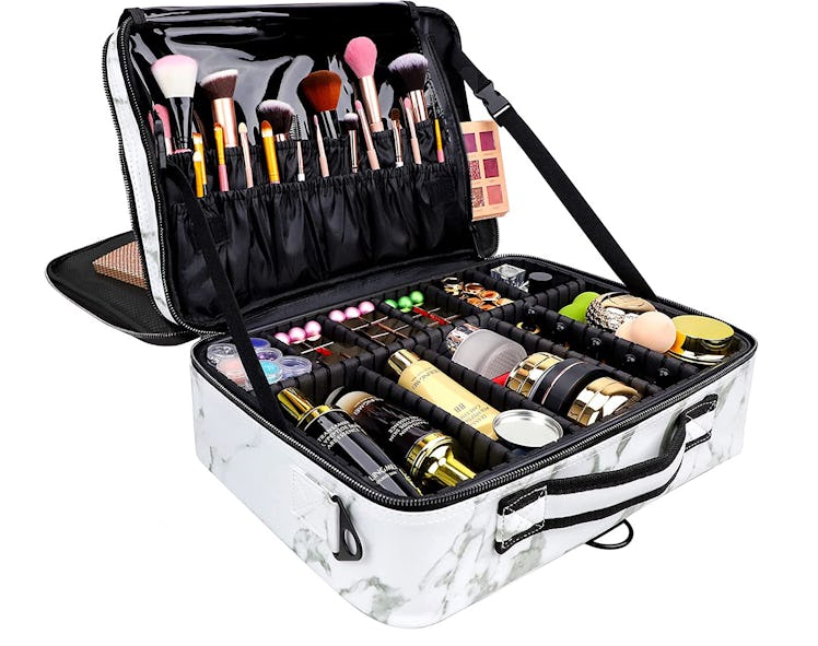 gzcz travel makeup bag is the best makeup train case with a shoulder strap