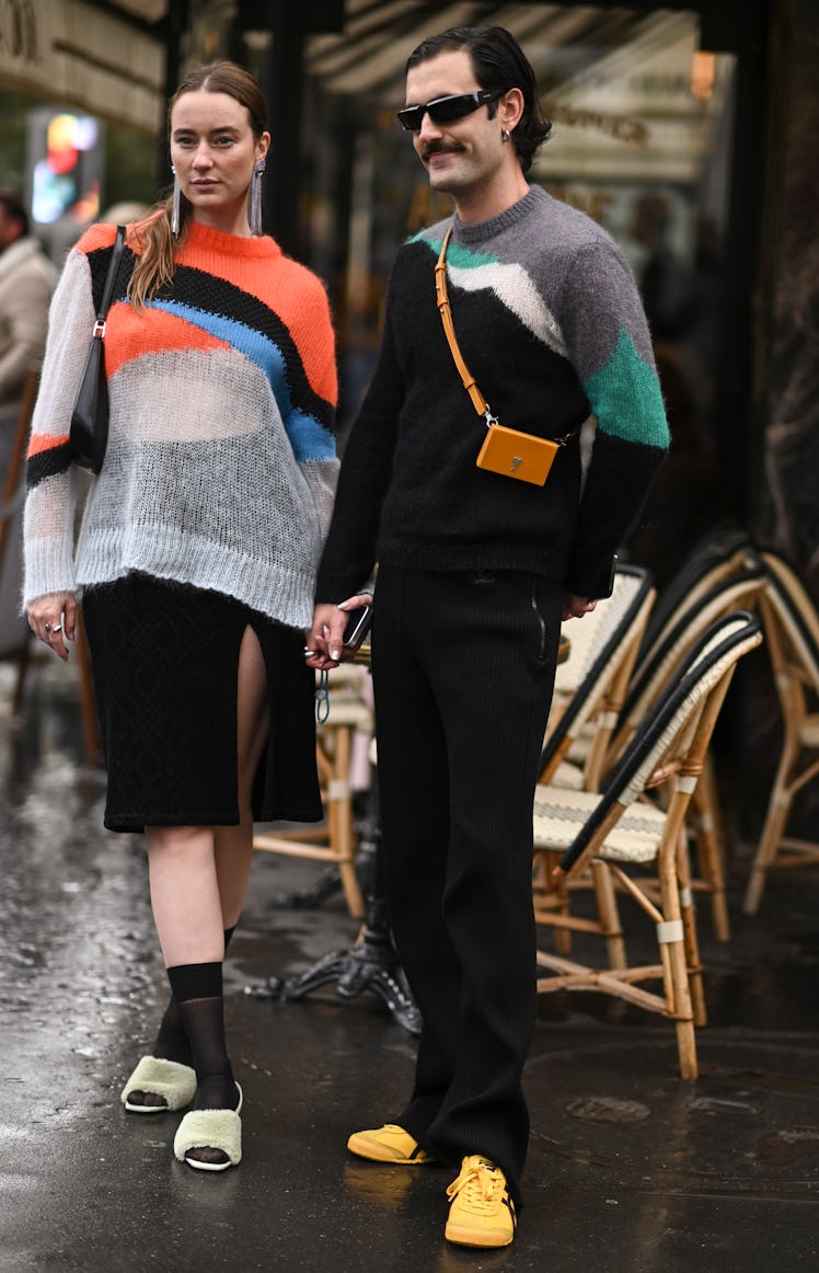 The Young Emperors, Isabelle Chaput and Nelson Tiberghien are seen outside the Koche show during Par...