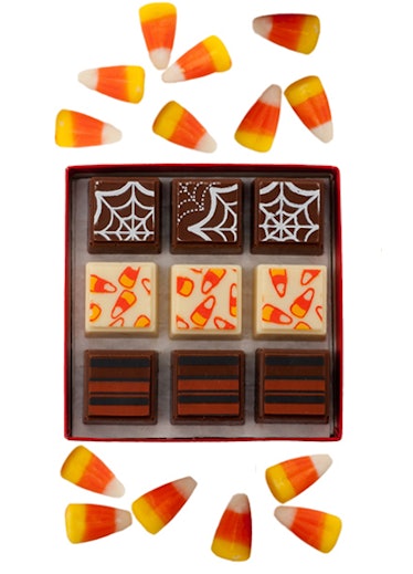 Delysia’s Halloween chocolate truffles include a candy corn flavor.