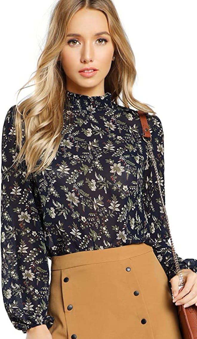 Floerns High-Neck Chiffon Blouse