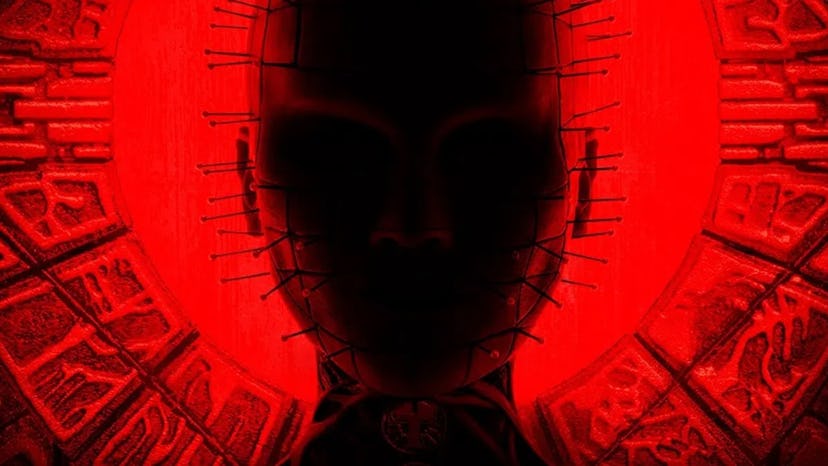 Jamie Clayton as Pinhead with a red background in Hellraiser's 2022 reboot