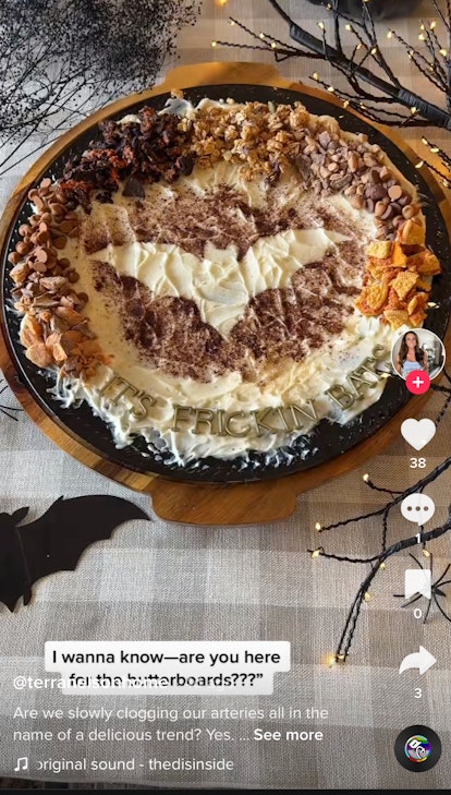 This bat butter board is one of the Halloween butter board ideas on TikTok. 