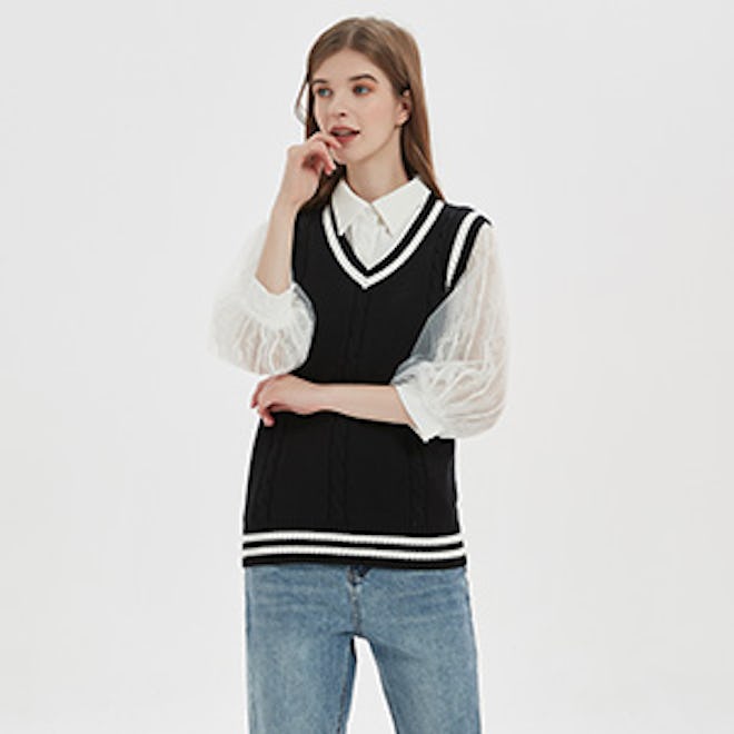 Gihuo V-Neck Knit Sweater Vest 