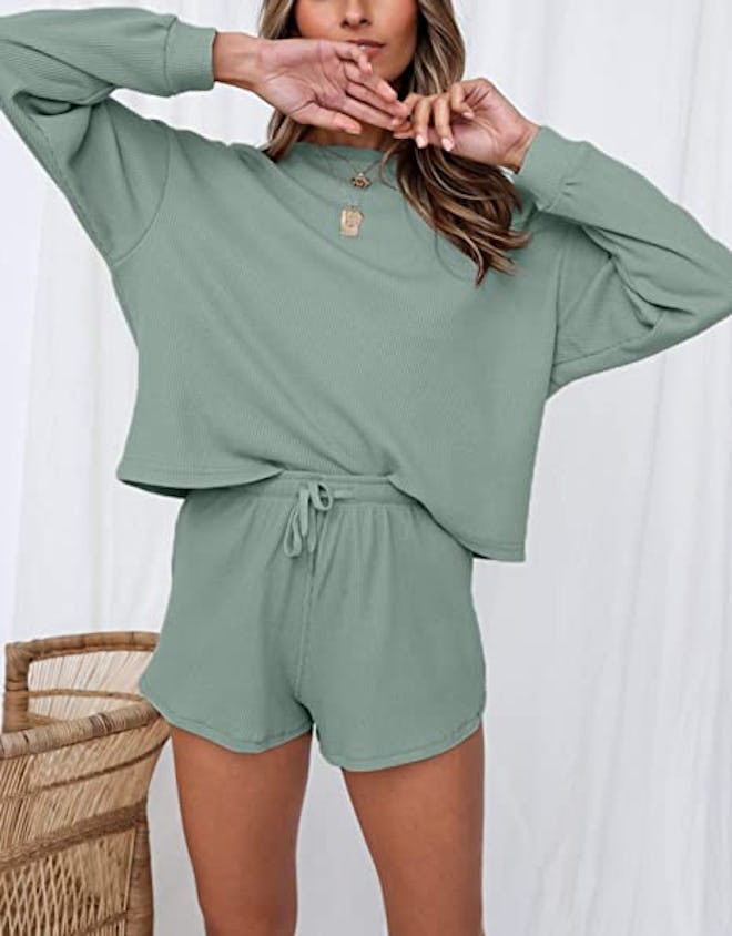 ZESICA Waffle Knit Pajama Set