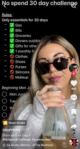 A TikToker shows How To Set No Spend Month Rules And Goals In College According To TikTok.