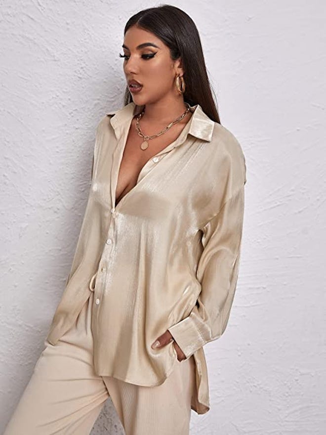 SOLY HUX Satin Button-Down Blouse