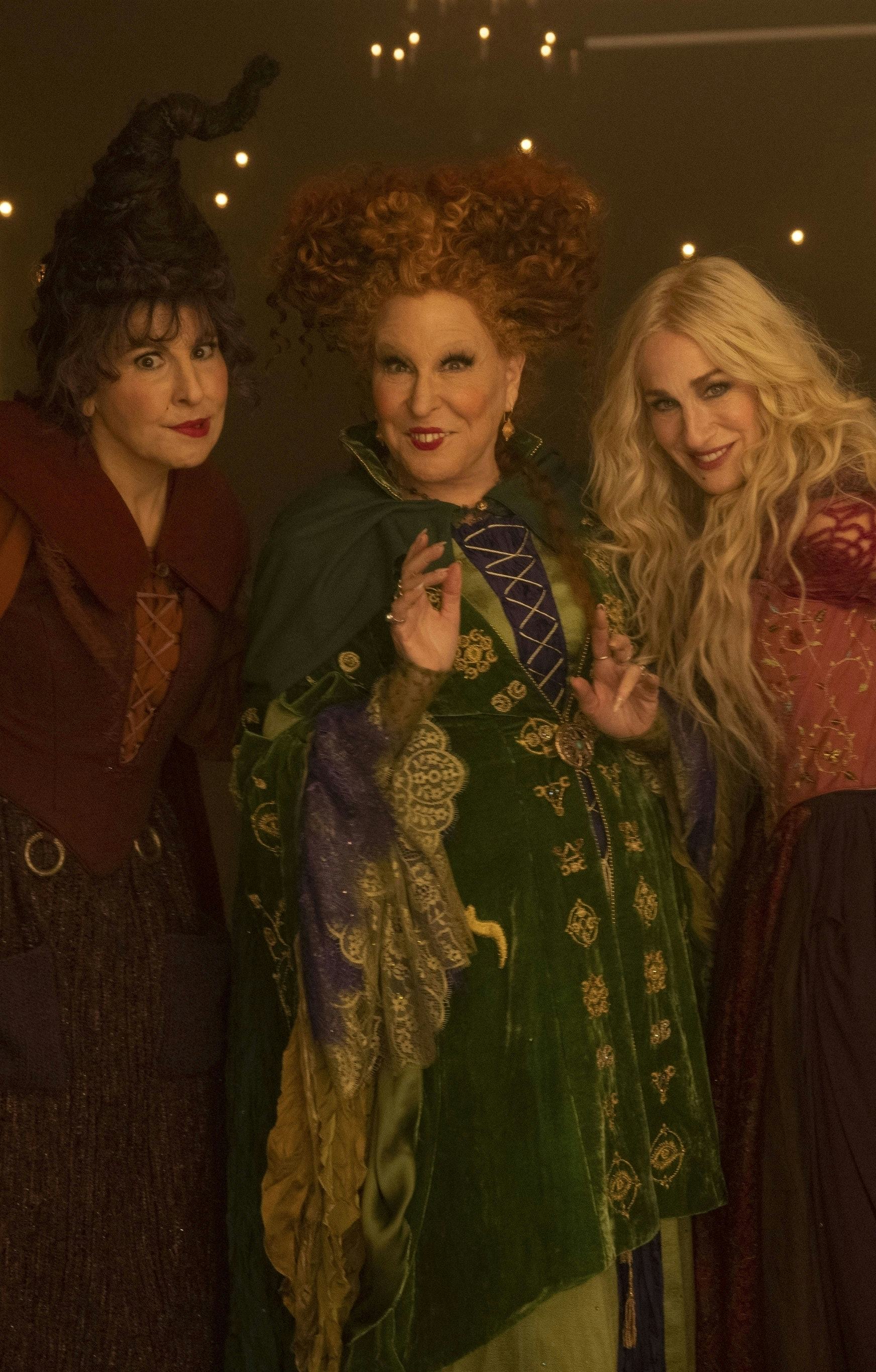 Kathy Najimy as Mary Sanderson, Bette Midler as Winifred Sanderson, and Sarah Jessica Parker as Sara...