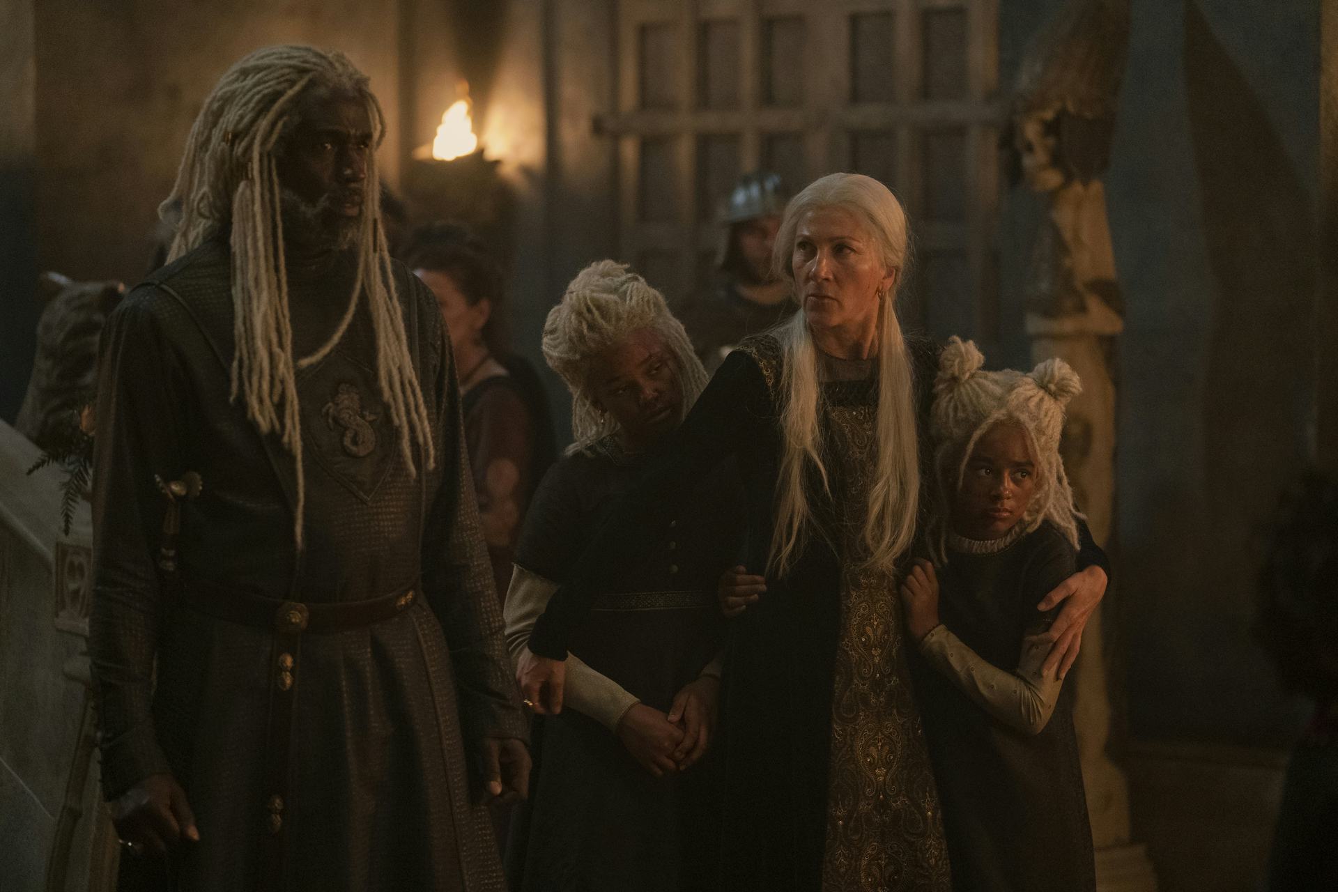 Steve Toussaint as Corlys Velaryon, Eve Best as Rhaenys Targaryen, Shani Smethurst as Baela Targarye&hellip;