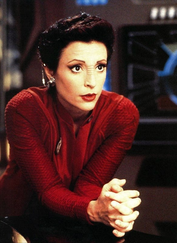 Nana Visitor as Kira in Star Trek: Deep Space Nine.