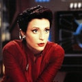 Nana Visitor as Kira in Star Trek: Deep Space Nine.