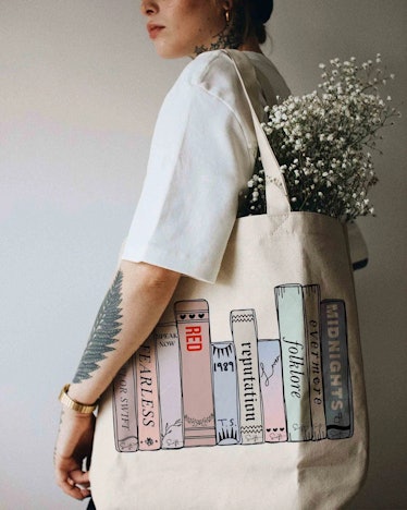 This tote is part of the Taylor Swift 'Midnights' merch on Etsy. 