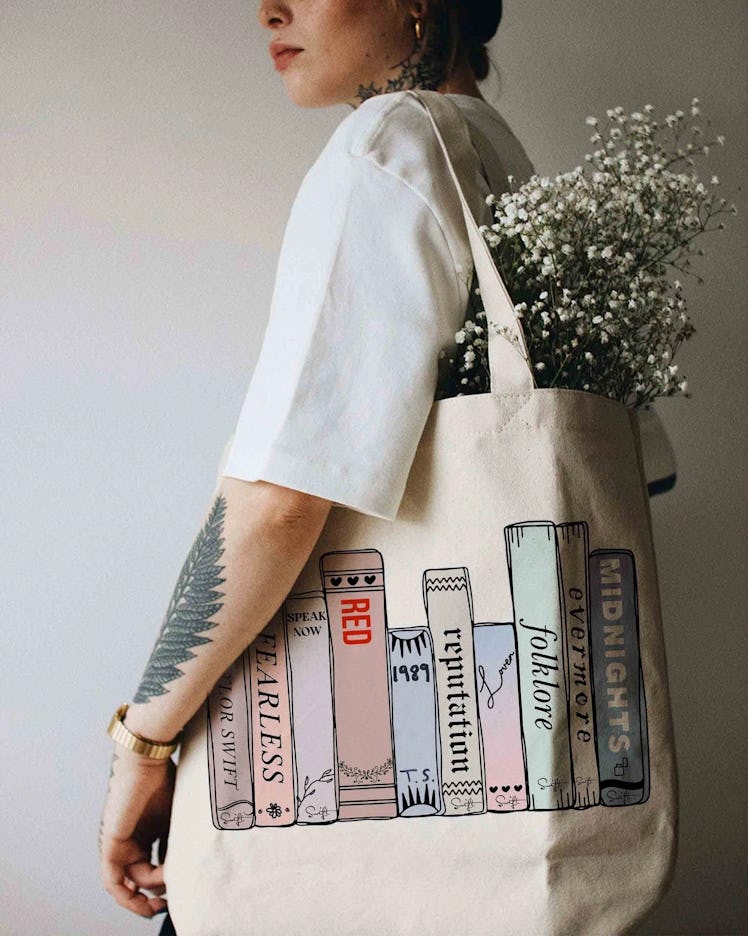 This tote is part of the Taylor Swift 'Midnights' merch on Etsy. 