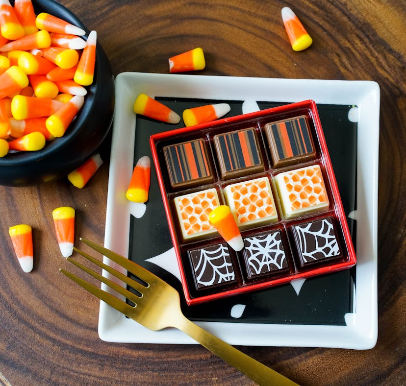 Delysia’s Halloween chocolate truffles include a candy corn flavor.