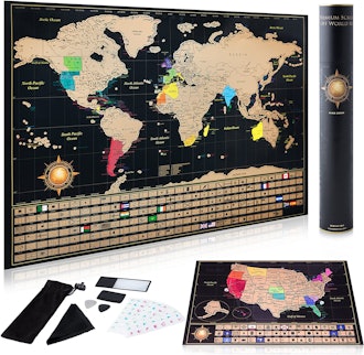 InnovativeMap Scratch Off World Map Poster And Deluxe U.S. Map