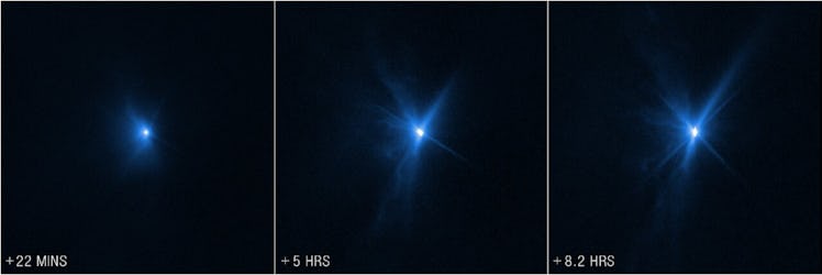 Three images showing the progression of an impact flare over time