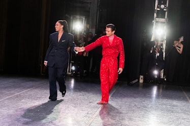Solange Knowles at New York Ballet 2022 Fall Fashion Gala in a black suit accompanied by a cast memb...