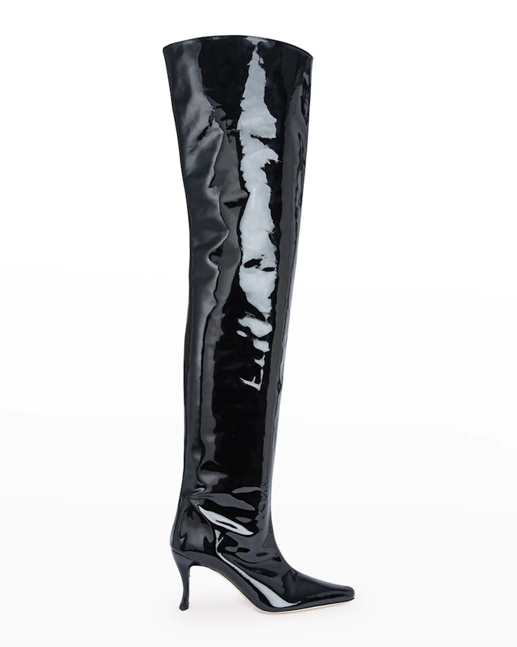 BY FAR black patent over-the-knee boots