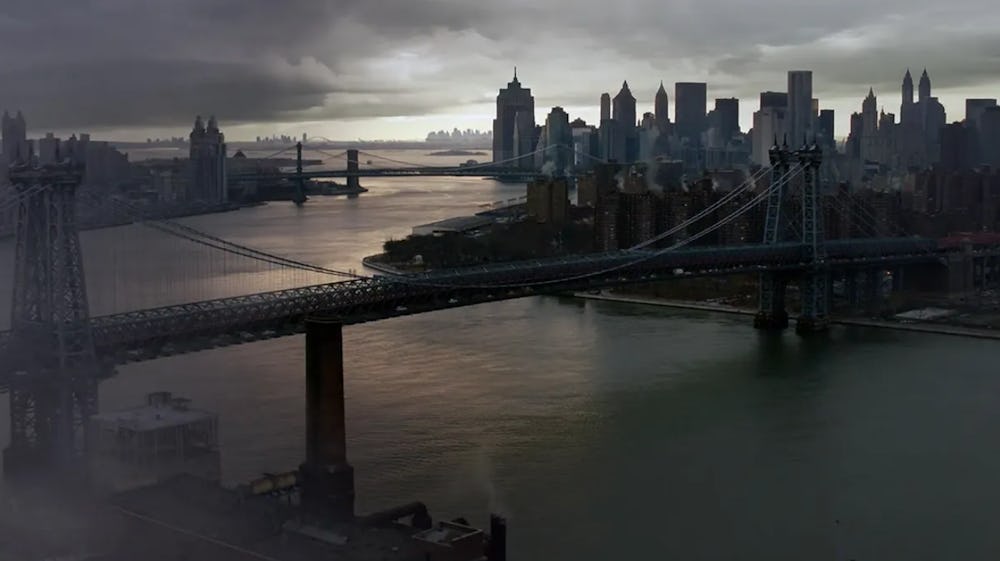 The city skyline in Gotham.