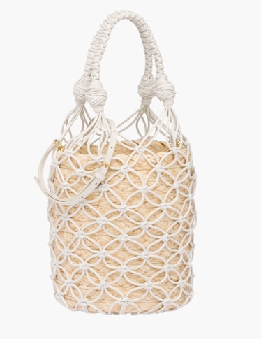 Leather Mesh and Straw Bucket Bag