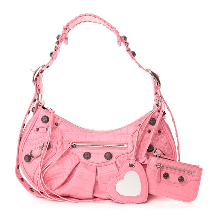 Balenciaga pink croc La Cagole shoulder bag