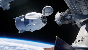 An image of the SpaceX Crew Dragon docking with the ISS in 2019.