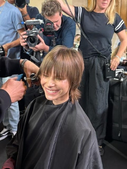 Model at Victoria Beckham spring/summer 2023 getting hair done