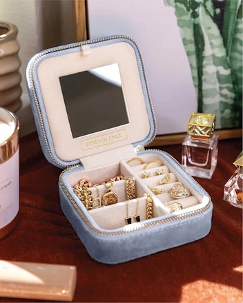 Benevolence LA plush velvet travel jewelry box, a jewelry organizer under $30 on Amazon