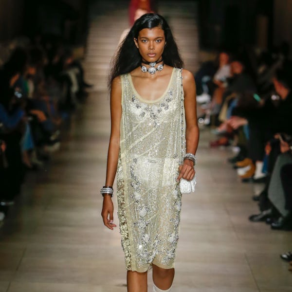 sequin dress on runway