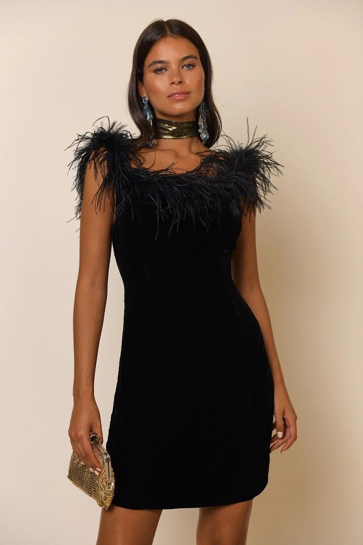 feather trim dress