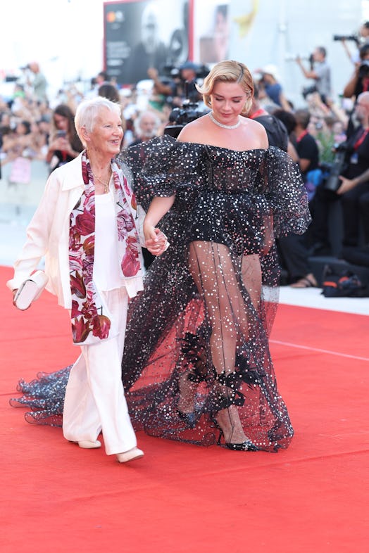 Florence Pugh and her grandmother attend the "Don't Worry Darling" red carpet at the 79th Venice Int...