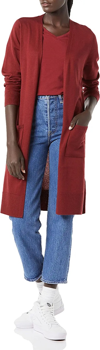Amazon Essentials longer length women's cardigan in red