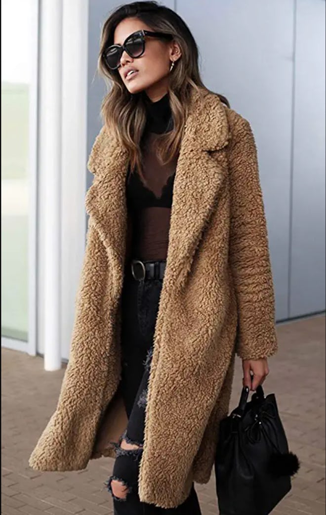 Angashion Faux Fur Cardigan Coat