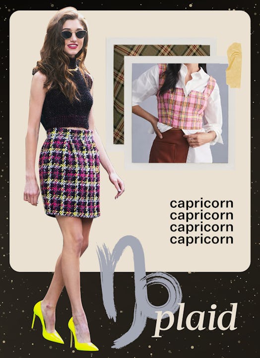 A collage of fashion trend ideas for Capricorn - Plaid