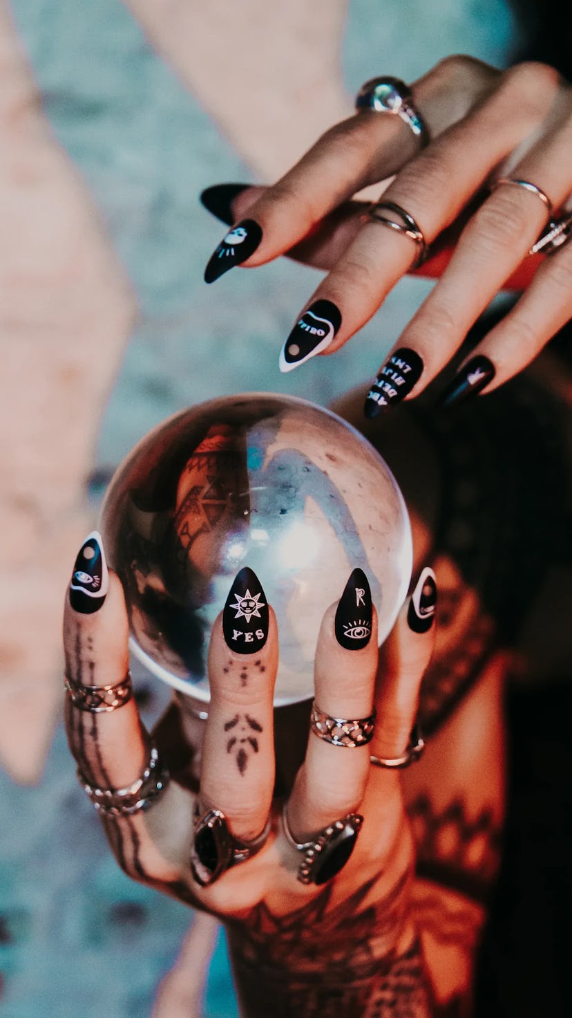 A set of easy halloween 2022 nail press-ons designed by Rave Nailz