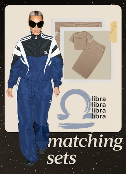 A collage of fashion trend ideas for Libra - matching sets