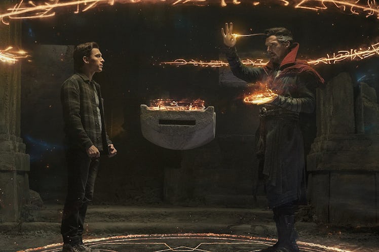 Dr. Strange casting his world-changing spell in Spider-Man: No Way Home.