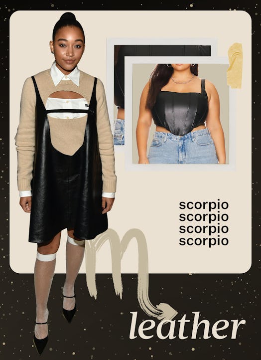 A collage of fashion trend ideas for Scorpio - leather