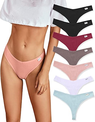 FINETOO Cotton Hipster Thongs (7 Pack)