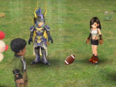 Various characters from Final Fantasy Football playing football on a field