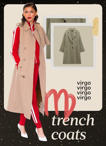 A collage of fashion trend ideas for Virgo - trench coats