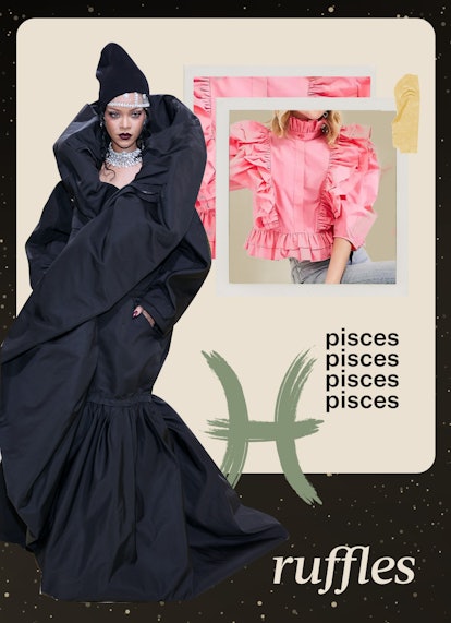 A collage of fashion trend ideas for Pisces - ruffles