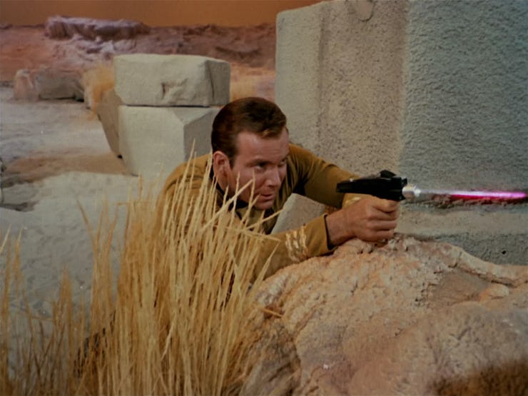 Kirk fires his phaser (on stun) in the Star Trek episode "The Man Trap."