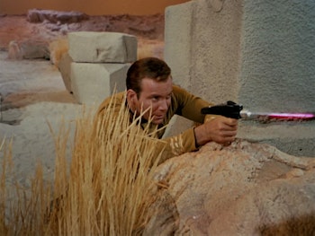 Kirk fires his phaser (on stun) in the Star Trek episode "The Man Trap."