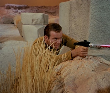 Kirk fires his phaser (on stun) in the Star Trek episode "The Man Trap."