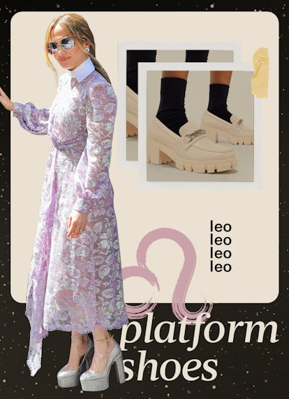 A collage of fashion trend ideas for Leo - platform shoes