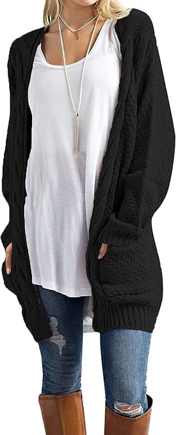 Woman wearing Traleubie long sleeve cardigan, a women's cardigan on Amazon