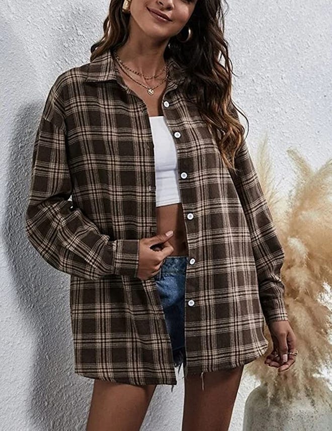 HangNiFang Oversized Flannel Button Down