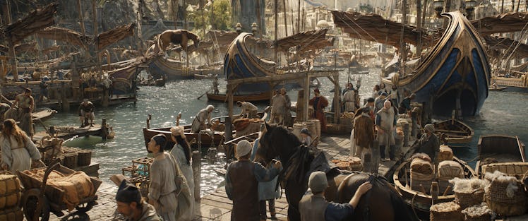 One of the Númenórean harbors shown in The Lord of the Rings: The Rings of Power Episode 3