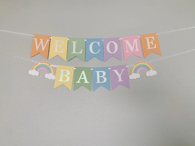 Rainbow baby shower banner decoration